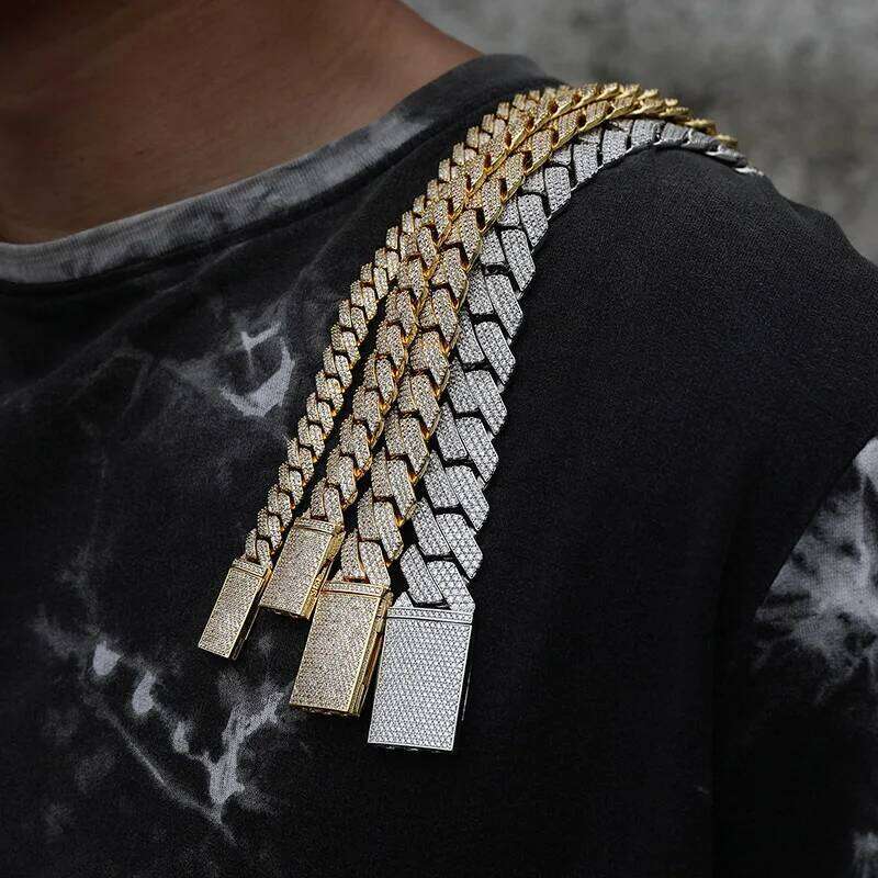 2025 10/14/18/20mm wide Hip Hop 5A+ CZ Stone Bling Ice Out Rhombus Cuban Link Chain Necklace for Men Rapper Jewelry Drop Shipping VVS
