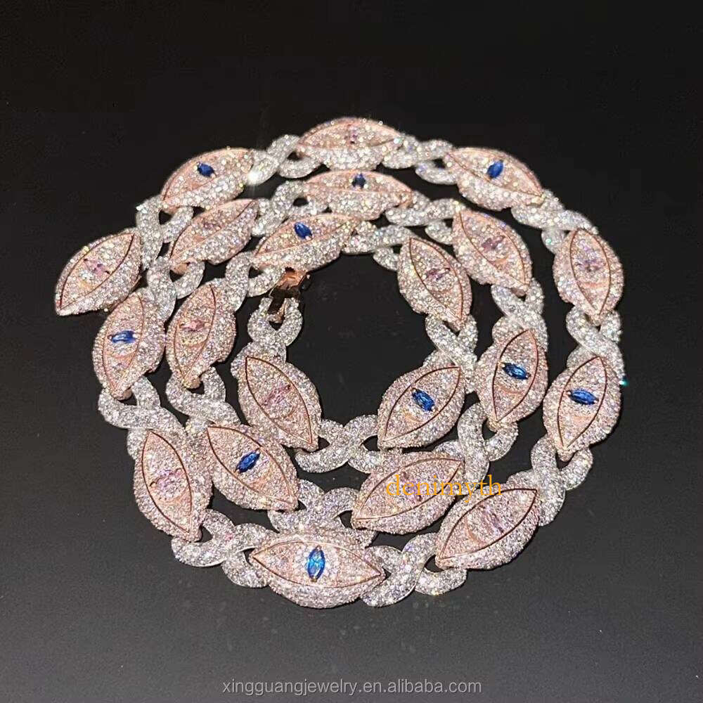 Customized Sapphire Eye Chain Infinity Links Necklace Cuban Link Rose Gold Plated Sier Moissanite Chains for Men