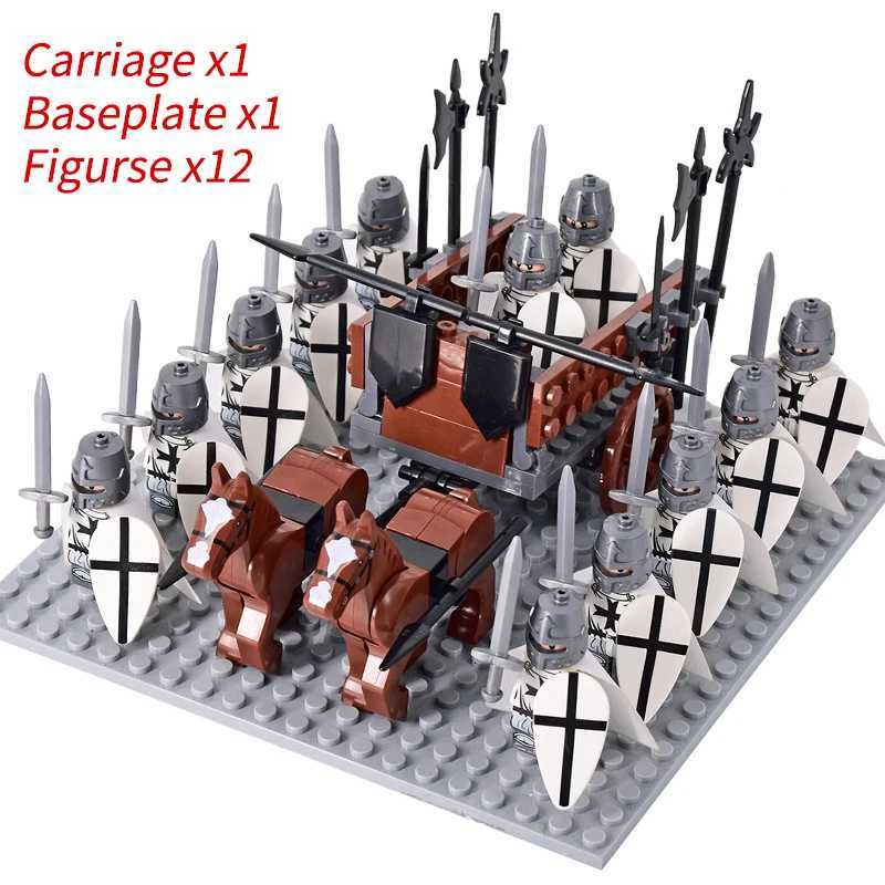 Medieval Knights Mini Action Figures Building Blocks Roman Chariot Carriage Soldier War Horse Bricks Toys for Children Gift W250723