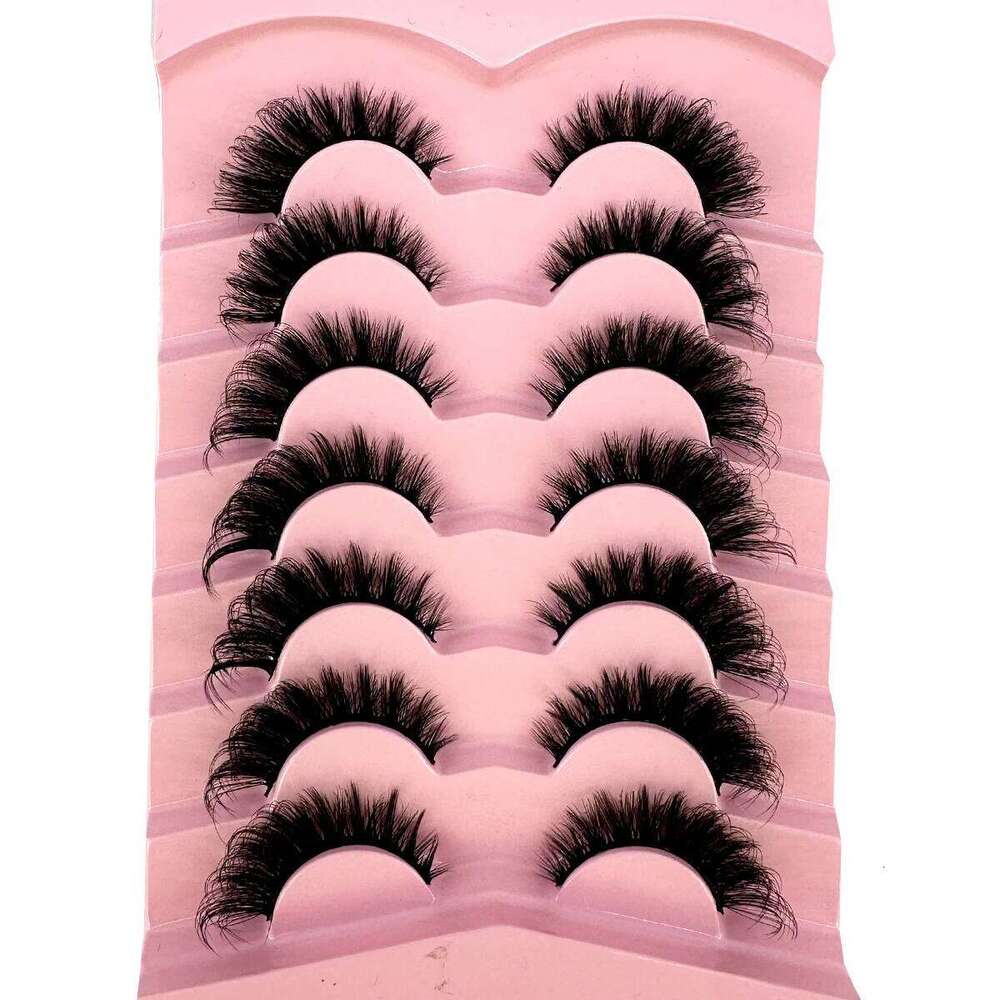 NEW 7pairs ic 3D Volume Cat Eye Faux Mink Lash Natural Wispy Russian Strip Lashes Makeup Dramatic False Eyelashes X250723