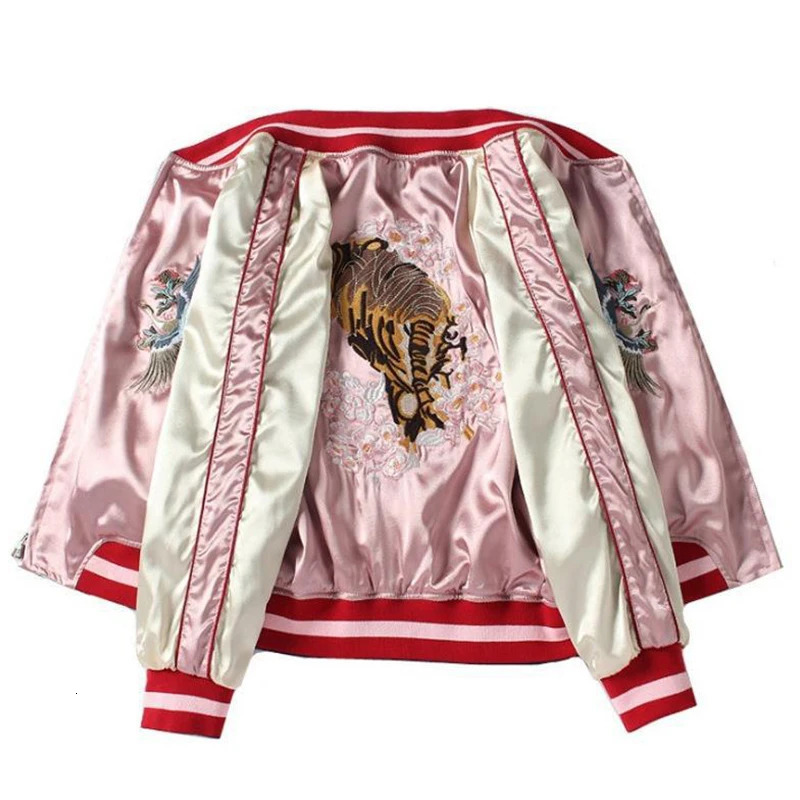 Sukajan Tiger Embroidered Women Bomber Baseball Jacket Japan Harajuku Female Coat Girls Clothing Two Sides Wear 250723