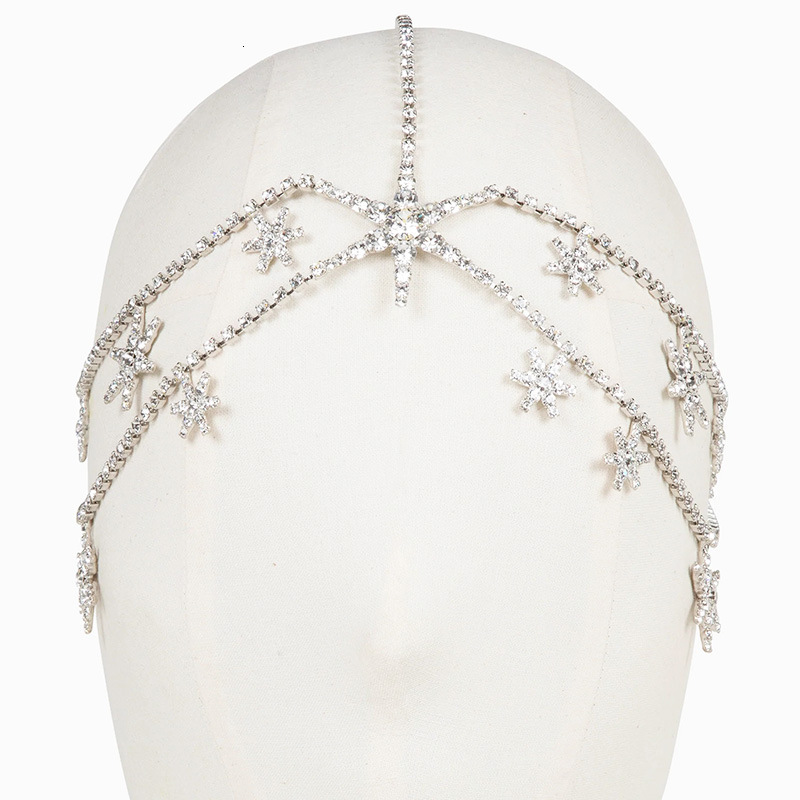 Hip Hop Headpiece VVS Moissanite Studded Star of David Hair Chain Simple Bridal Wedding Head Accessory for Women Headband