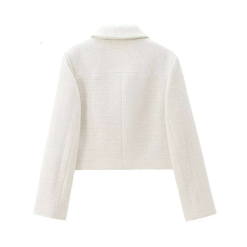 hoodie New Women With Pockets Tweed Jacket Long Sleeve Lapel Collar Female Cropped Coat High Street Elegant Outerwear jacket