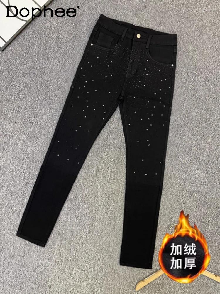 Men's Jeans Male Handsome High Street Babysbreath Diamonds Denim Pants Four Seasons Wear Slimming High-end Trousers Velvet