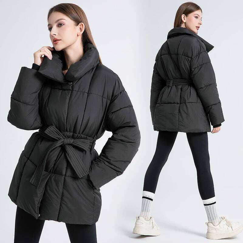 hoodie Women Winter Jackets with Belt Fashion Slim Warm Thick Turn Down Collar Coat Female Outwear Top Parkas Style jacket