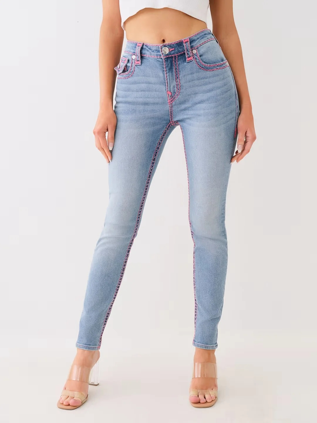 Jennie Mid Rise Super T Skinny Jean Embroidery Women Jeans High Street Sexy Waisted Woman Casual Tight Washed Pants Z260313