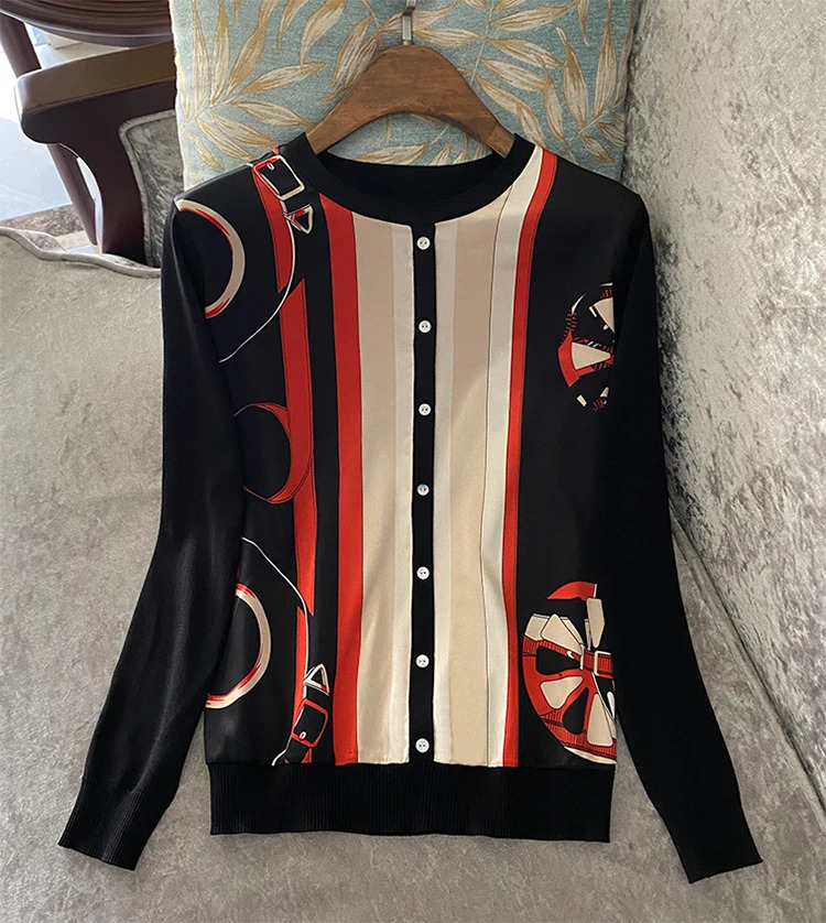 Printed Knitted Sweater Women Autumn Patchwork Top Woman Casual Pullover Sweaters 250723