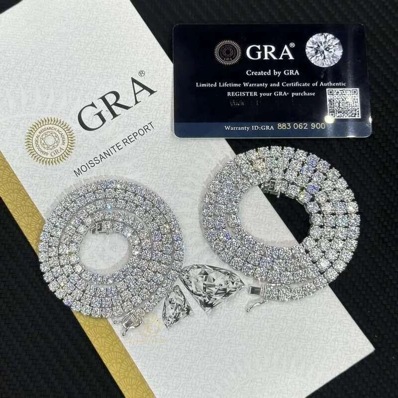 Highest quality hip hip Sier Gra VVS Moissanite Dia Tennis chain 3mm 4mm 5mm Necklace Bracelet Men women Hip Hip jewelry