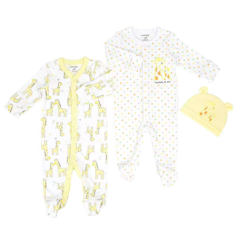 Clothing Sets Newborn Baby Fashion Set - Two Stylish Onesies with Bear Prints and Matching Hat