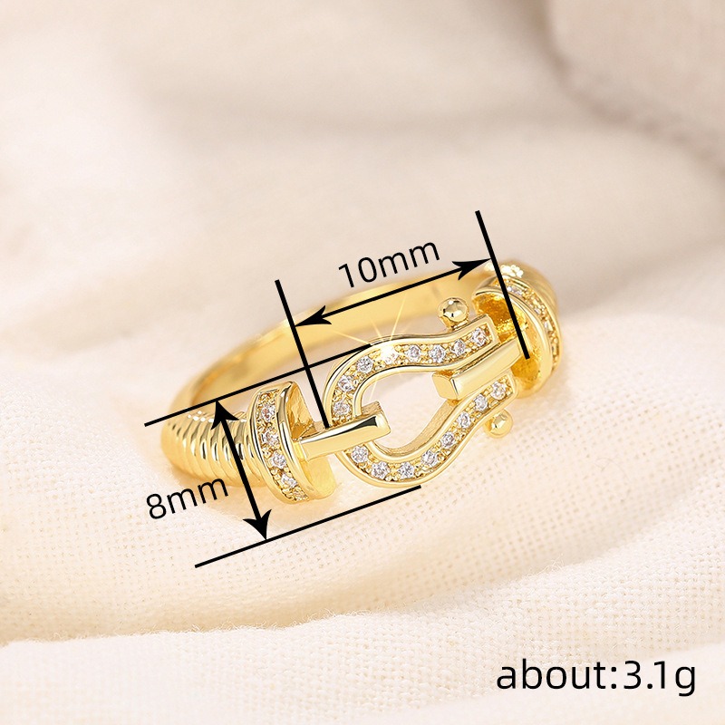 Designer Jewellery High Quality Gold Tone Buckle Shaped Ring with Crystal Accents Party Daily Wear Gift for All Occasions Textured Stylish Accessory