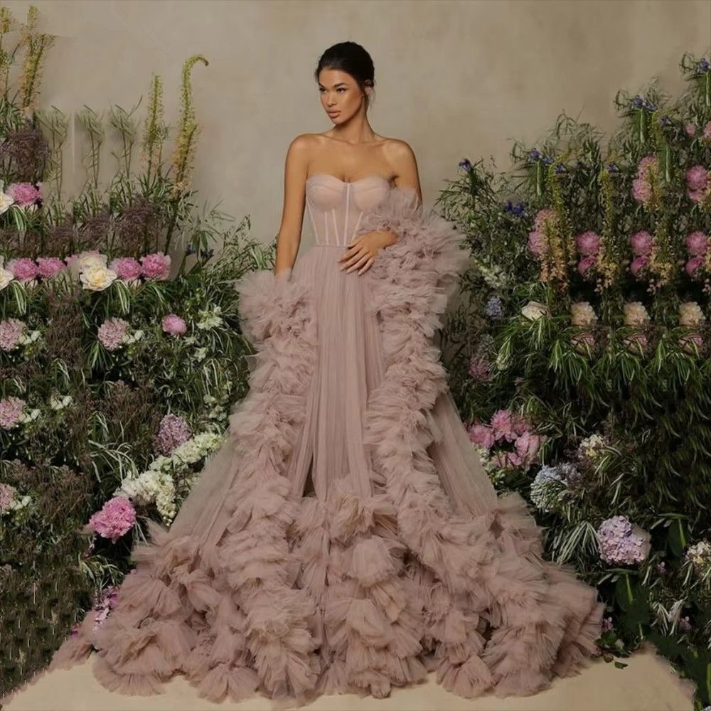 Tulle A-line Prom Dresses Princess Crimping FIshbone Vestidos De Noche Customized