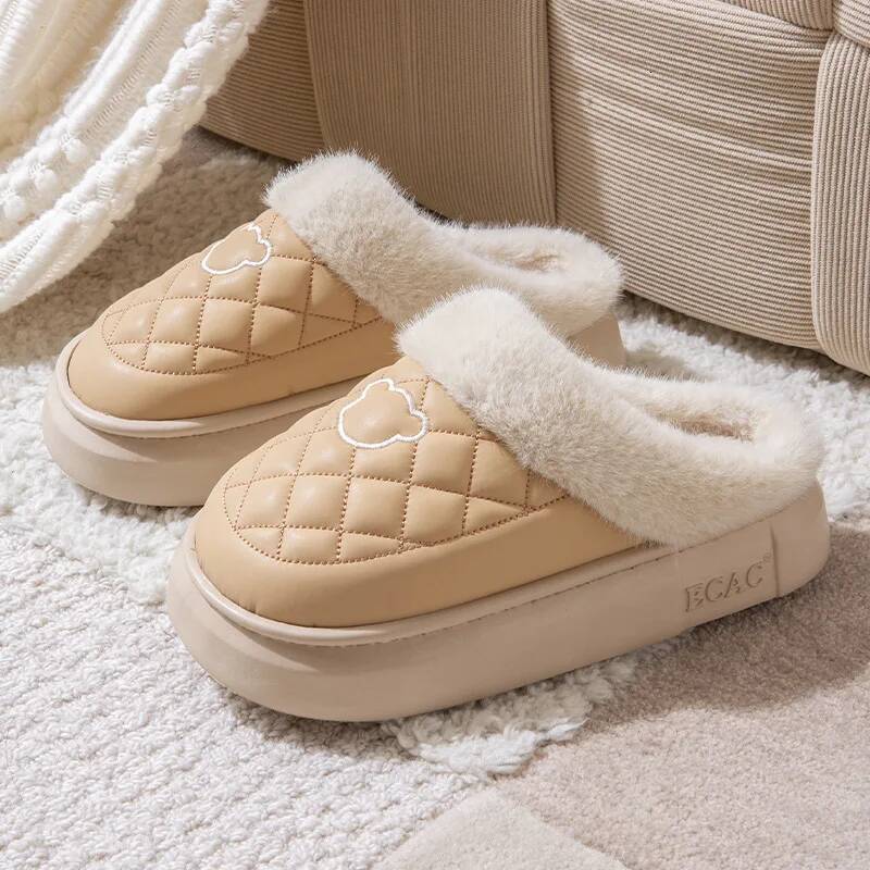 Crestar Winter Fuzzy Women Fashion Antiskid Waterproof Fluffy Platform Slippers Indoor Warm Plush House Cotton Slides ddmythur