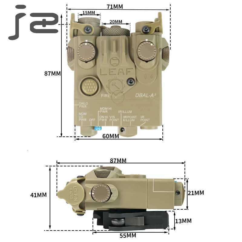 Tactical Weapon Light Dbal A2 Flashlight White Light Red Green Laser Aiming Equipment for Outdoor Hunting Airsoft Accessories W250722
