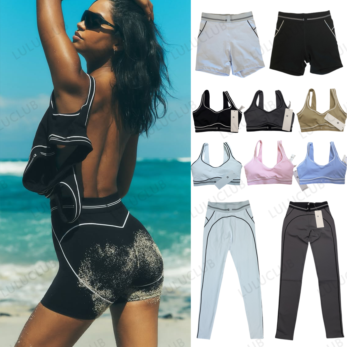 5A Yoga Sets Heartbeat Shorts Set Bra And Pants Clothing High End White Striped Low Back Dance Outfits Summer Running Fitness Pilates alosetly women clothes Sets