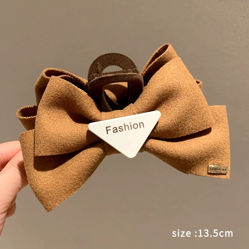 High-end Korean Style Large Triangle Claw Clip for Thick Hair Big Size Hair Clamp for Back of Head Fabric Bowknot Shark Clip Elegant Hair Accessory