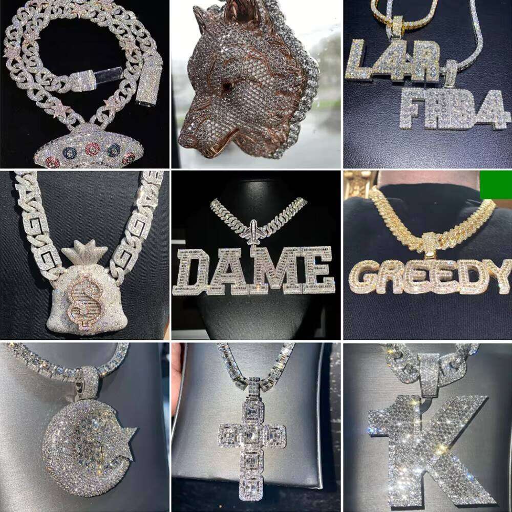 GIA Certified Iced Out Lab Grown Men's Hip Hop Style Sier Vvs Chain Pendant Boutique Jewelry