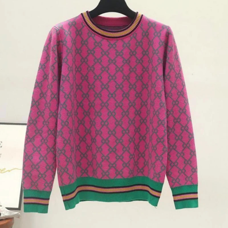 Sweet Pink Letter Jacquard Sweater for Women Formal Elegant Office Lady Winter Warm Jumper Pullover Korean Fashion Loose Y2K Top 250723