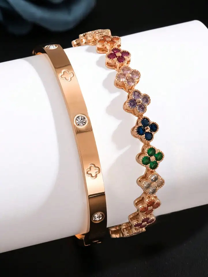 UILZ Delicate Lucky Clover Women Bracelet High Quality Stainless Steel Morandi Colors Shining Zircon Inlaid Charm Jewelry Gift 250715
