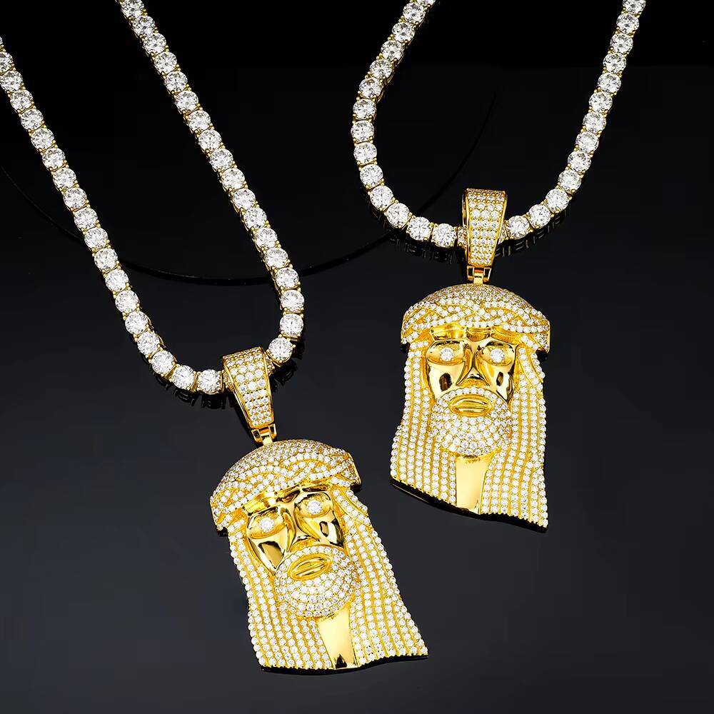 Factory Direct Wholesale Men Mossanite Diamond Jewelry Little Jesus Head Pendant Moissanite for Tennis Cuban Rope Chain Necklace