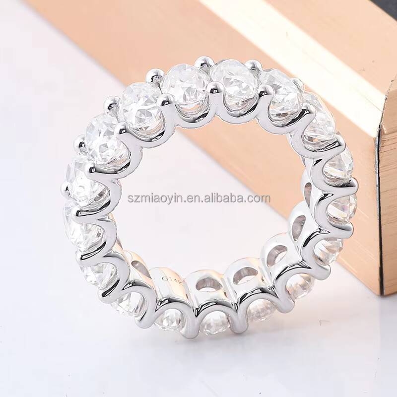 Wholesales Fine Jewelry 10K/14K/18K White Gold 0.6ct 4*6mm Oval Shape Moissanite Diamond Wedding Eternity Ring Band for Gift