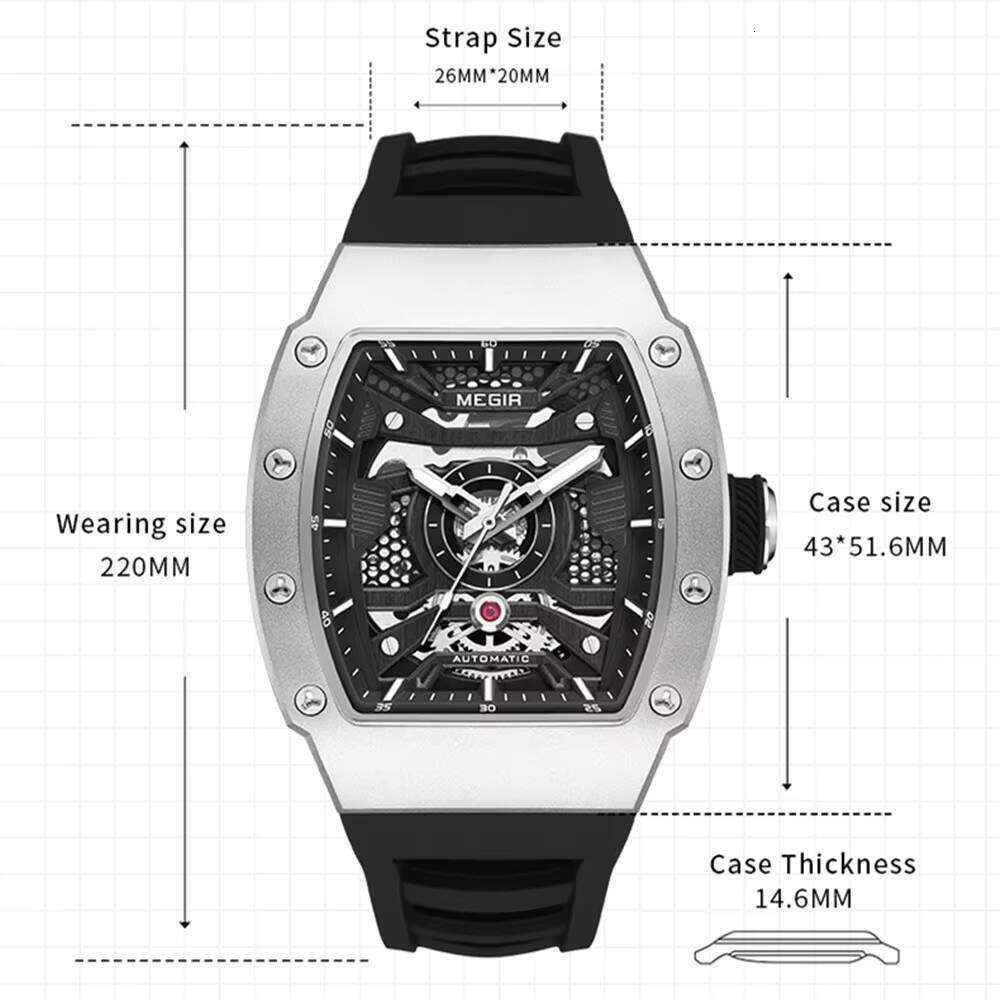MEGIR Barrel Men's Mechanical Watch - Business Style, Automatic, Waterproof, Luminous - Hot Seller Watch