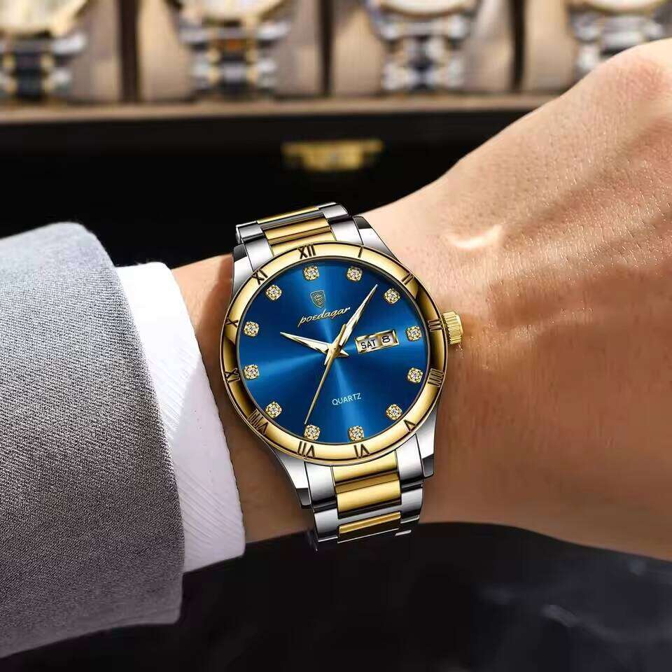 DHwatches POEDAGAR Men's Business Watch - Dual Calendar, Luminous, 30M Waterproof, Stainless Steel, Quartz Dress Watch for Professionals