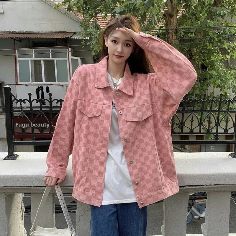 Early Spring Autumn Versatile Plaid Denim Jacket Womens Fashionable Outerwear Classic Never out of Style250723