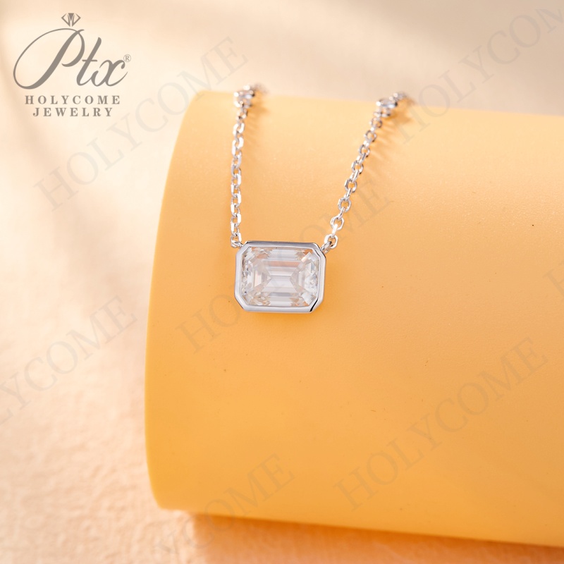 Minimalist Emerald Cut Moissanite Lab Ruby Sapphire Emerald Gemstone Unisex Pendant Necklace Daily Outfit 925 Sterling Silver Valentine's Day Jew