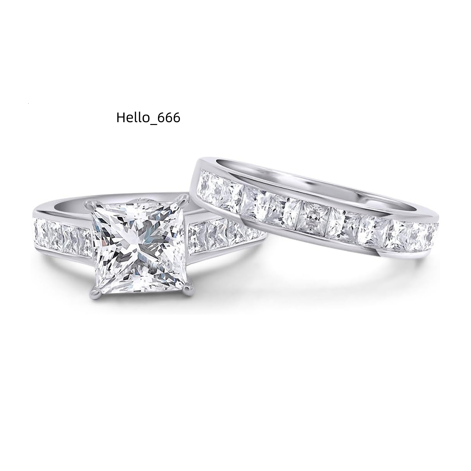 Luxury Wide Band Princess Cut 925 Sterling Silver Eternity Moissanite Stacking Ring Set for Woman Men