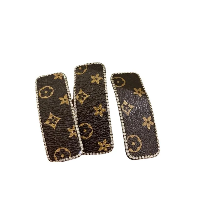 Korean Luxury Fashion Simple Printed Leather for Women Elegant Side Bangs Clip Hair Accessory