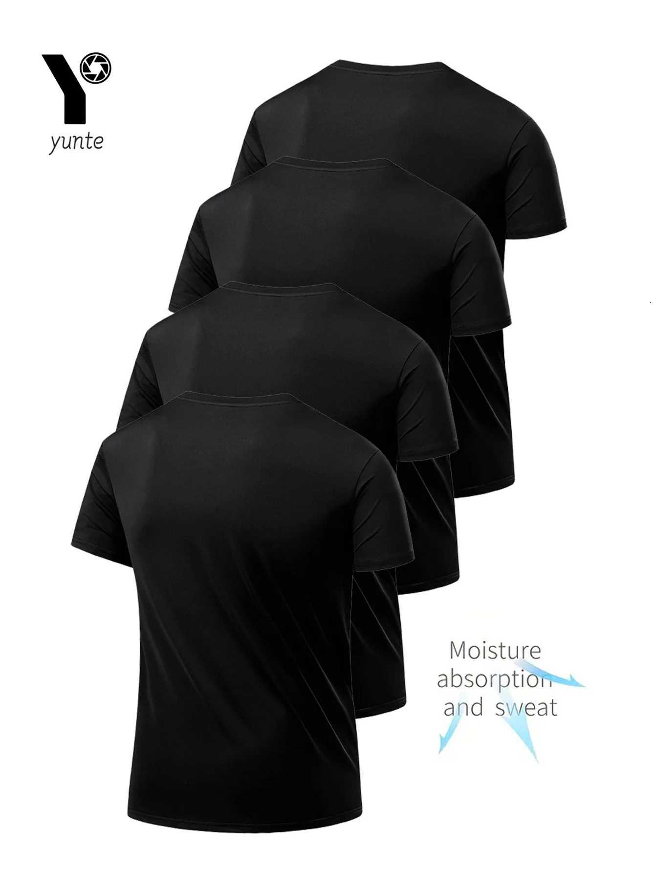 Round Neck T-Shirt 4-Pack Black Ultra-Light Mens Quick Drying Breathable Sweat-Absorbent Shirt Suitable for Fitness Gym and Running W250723