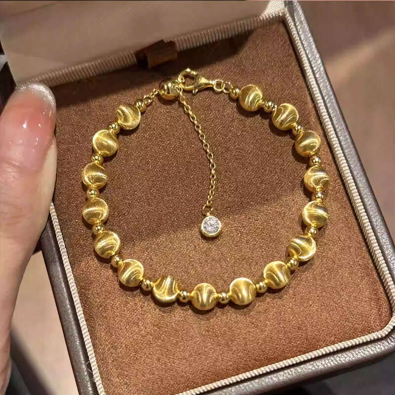 Real Gold Plated Cat Eye Brushed Round Ball for Women, Non-Fading, High-End Feel, Niche New Chinese Style Bracelet Jewelry