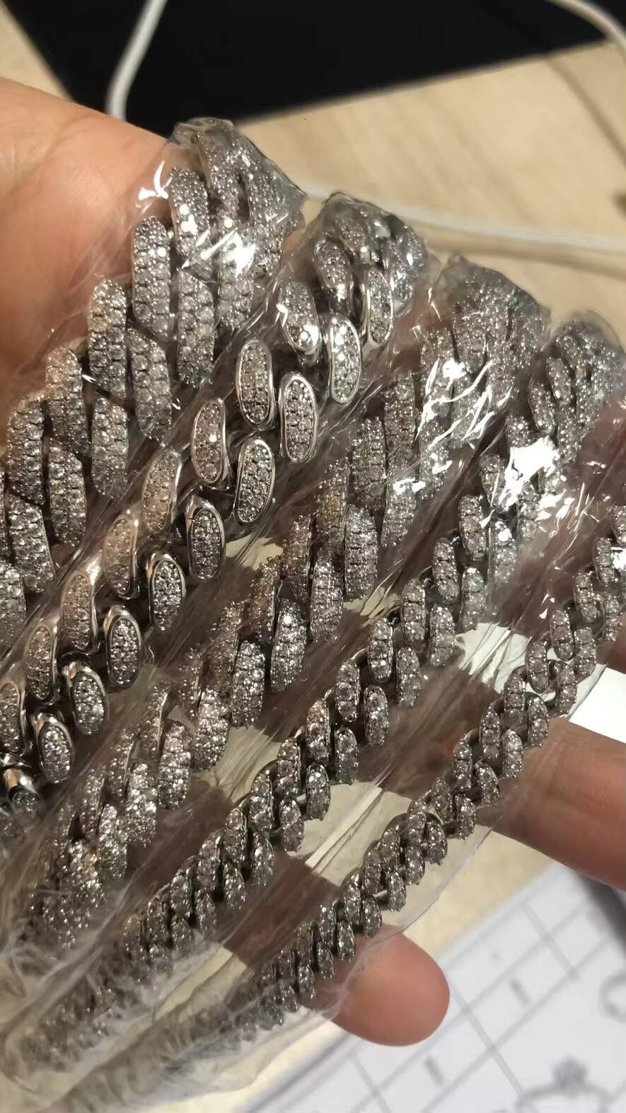 New Arrival Cuban Double Row Moissanite Diamond Necklace Solid Silver Cuban Link Chain Necklace for Men