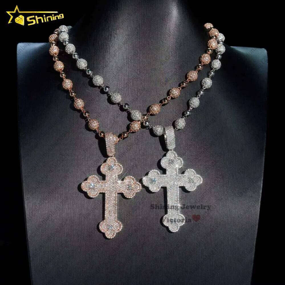 Stock Fine Sier Iced Out Hip Hop Jewelry Men Women Moissanite Dia Cross Pendant Necklace