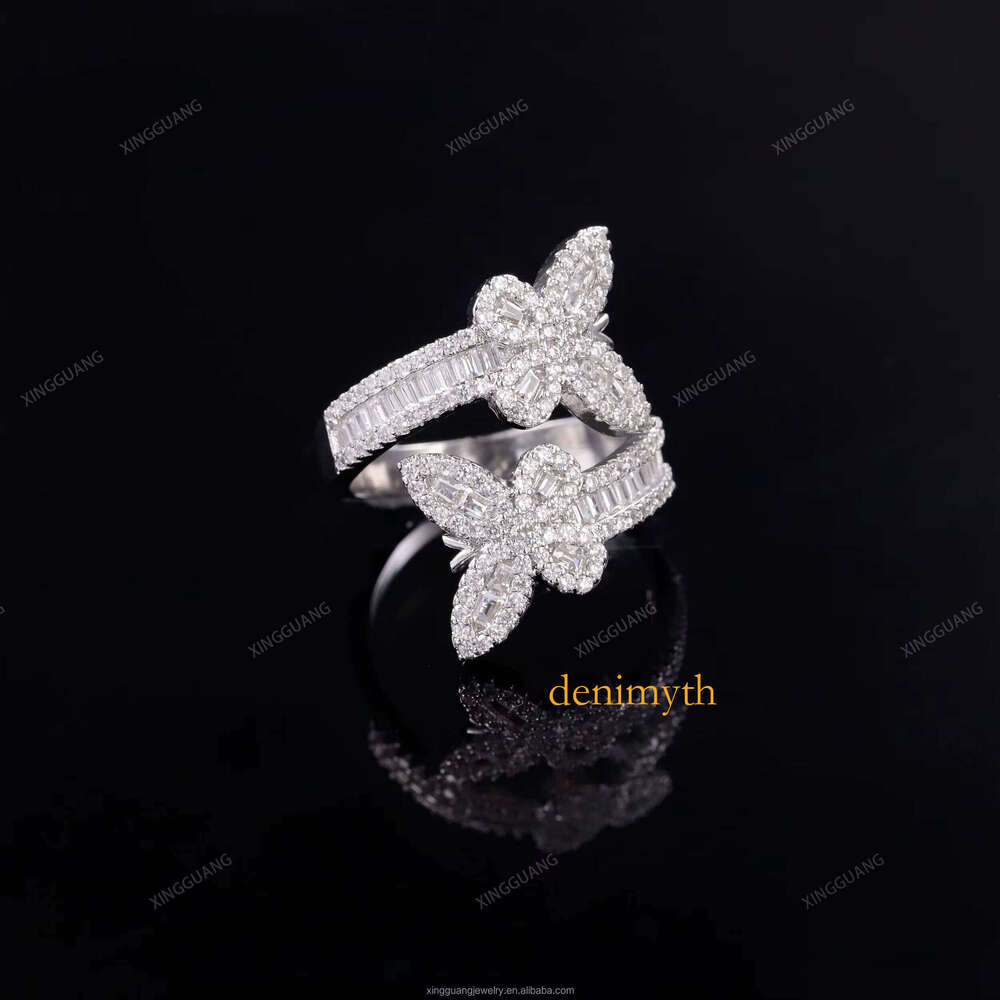 Ice Out Fashion Butterfly Moissanite S Sterling Sier VVS Bling Dia for Men Women Shining Hip Hop Cuban Ring