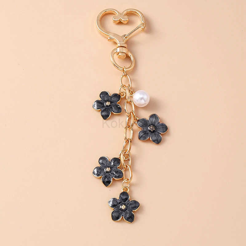ute Enamel Pearl Flower Keychain Plant Key Ring Pendant for Women Girls Handbag Decoration DIY Handmade Jewelry Gifts M250723