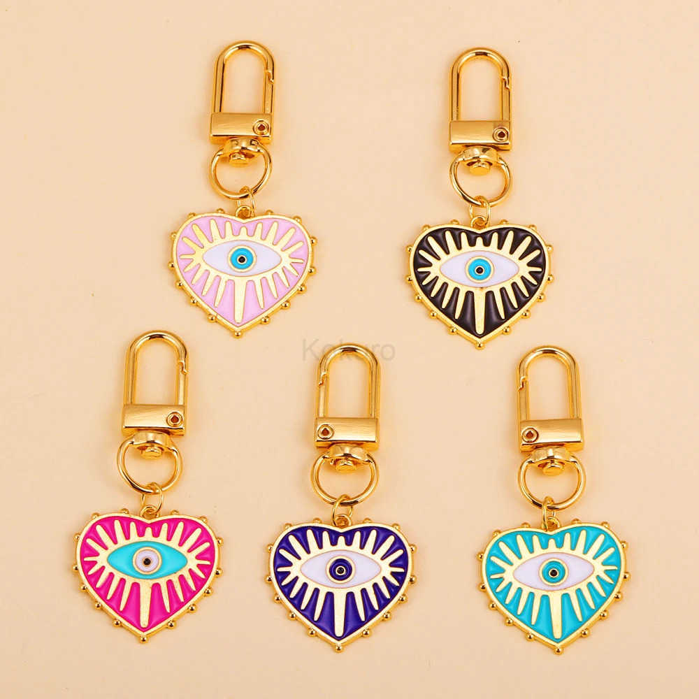 2Pcs Alloy Key Chains Rotatable Clasp Keyring Evil Blue Eye Love Heart Pendant Keychain for Women Car Key Bag Decoration Accessory M250723