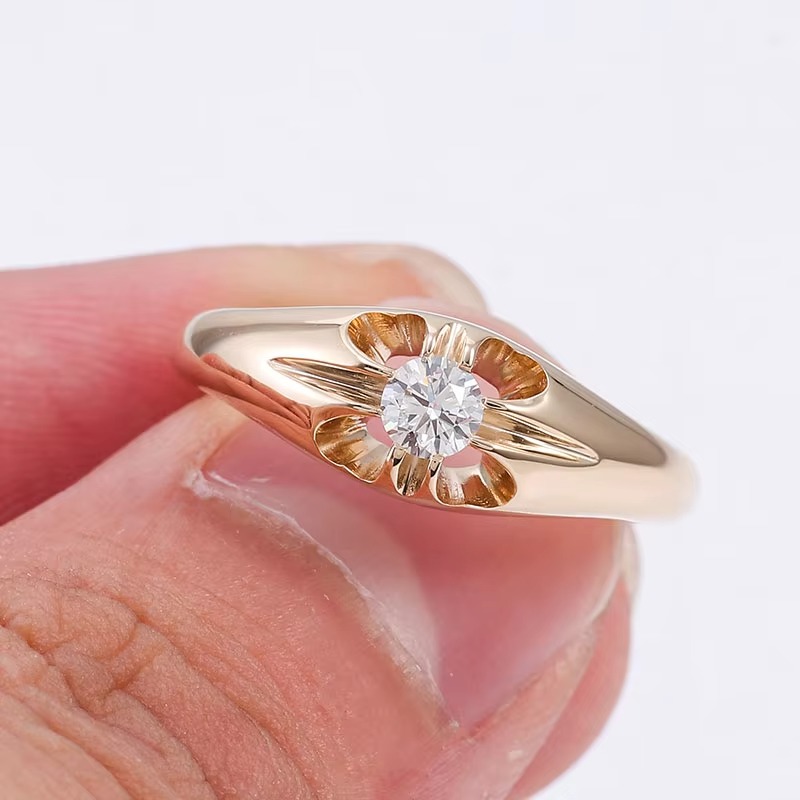 Unique Design 4 Prong Simple Single Stone Ring Lab Grown Diamond Ring 14k Yellow Solid Gold Rings for Women Wedding Engagement