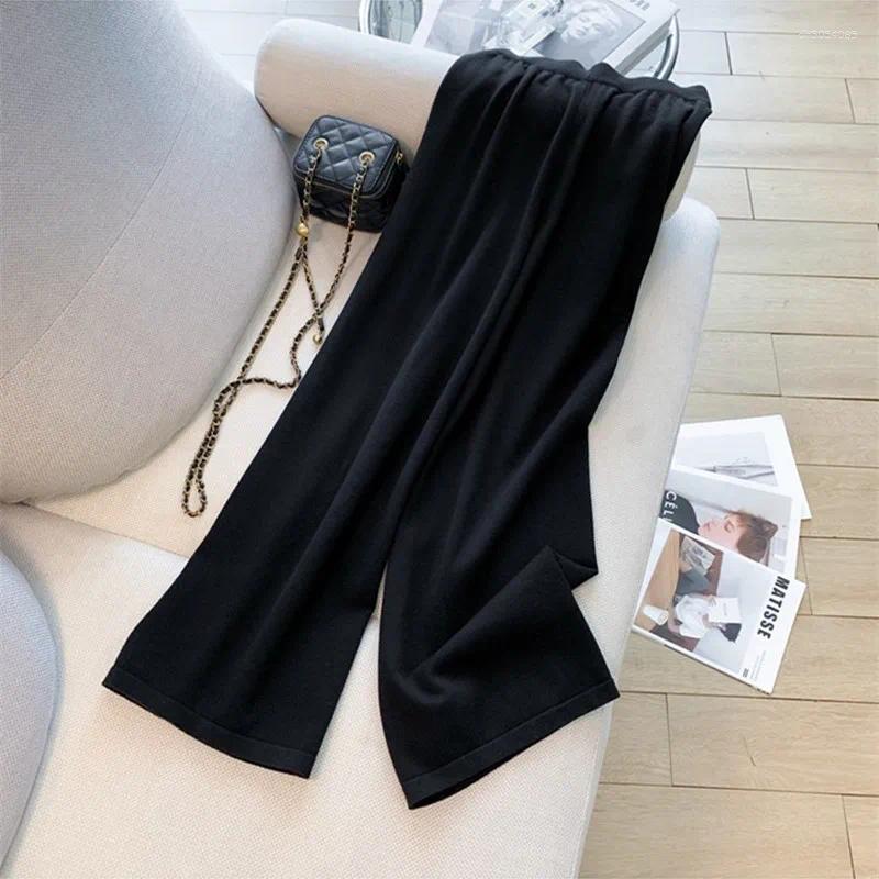 Women's Tracksuits Vintage Fall Winter Knitted 2 Piece Set Female Elegant V Neck Patchwork Sweater Top&Wide Leg Pants Suits Women Casual