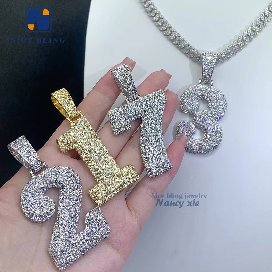 DIY Letter Initial Number 925 Sterling Silver Custom Moissanite Jewelry Iced Out Rappers Hip Hop Moissanite Pendant