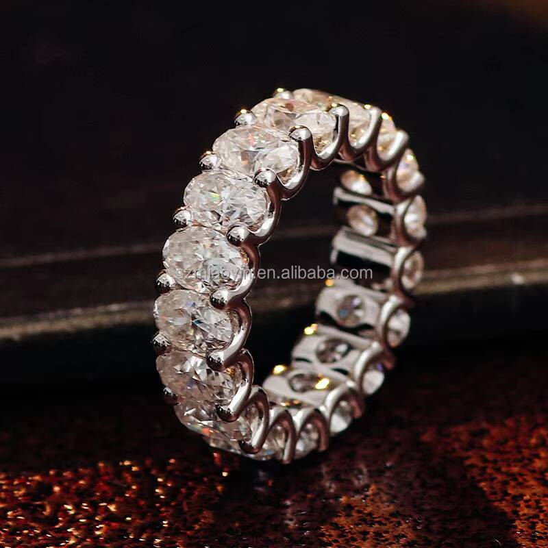 Wholesales Fine Jewelry 10K/14K/18K White Gold 0.6ct 4*6mm Oval Shape Moissanite Diamond Wedding Eternity Ring Band for Gift