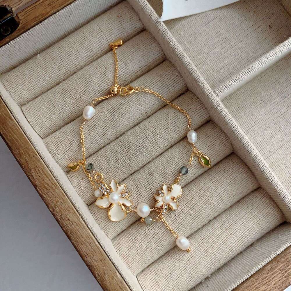 Oil Painting Natural Freshwater Fine Bracelet for Women, Vintage New Chinese Style Light Niche Pearl Pendant Chain