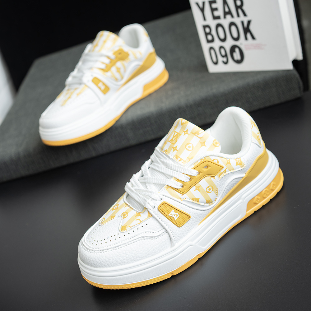 Trendy Printed White Sneakers 2025 New Style for Both Men and Women Thick - soled Low - top Couple's Canvas Shoes Versatile Lightweight and Casua