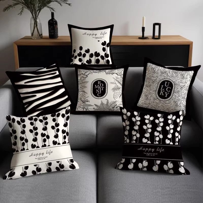 Designer Luxury Nordic Sofa Pillow Living Room Sofa Cushion Cover Ins Modern Simple Light Luxury Black And White High-End Cushion Pillow Cover (not in
