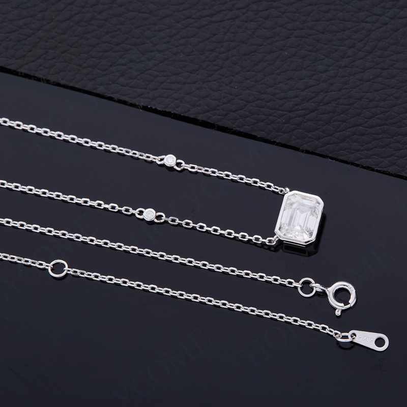 Minimalist Emerald Cut Moissanite Lab Ruby Sapphire Emerald Gemstone Unisex Pendant Necklace Daily Outfit 925 Sterling Silver Valentine's Day Jew