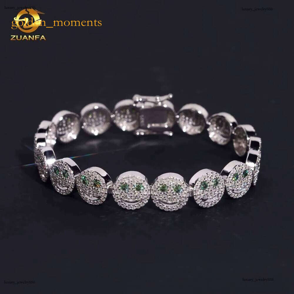 Smiley Face Green 10Mm Sier Hip-Hop Jewelry Men's Iced Out VVS D Moissanite Fashion Bracelet