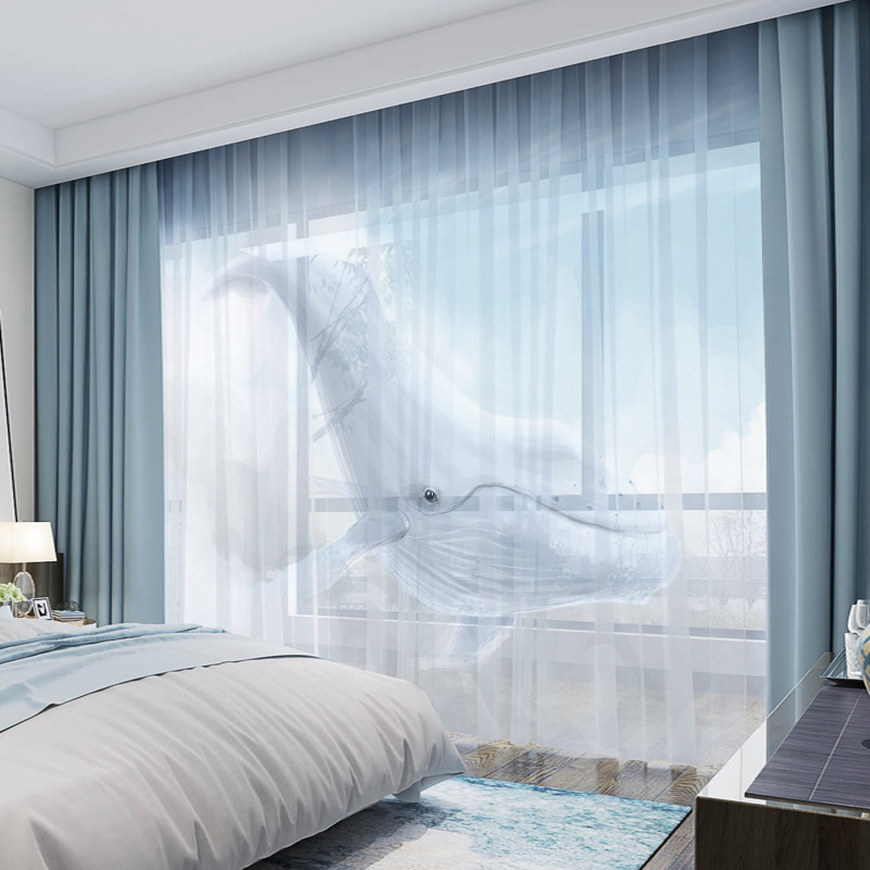YL-36666 New Whole House Modern American Curtain Dolphin Blue Sky White Cloud Bedroom Blackout Window Screen