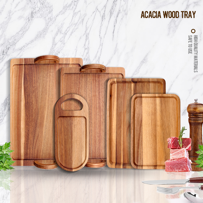 Acacia Wood Steak Cutting Household Fruit Wooden Tray Chopping Storage Snack Dessert Board