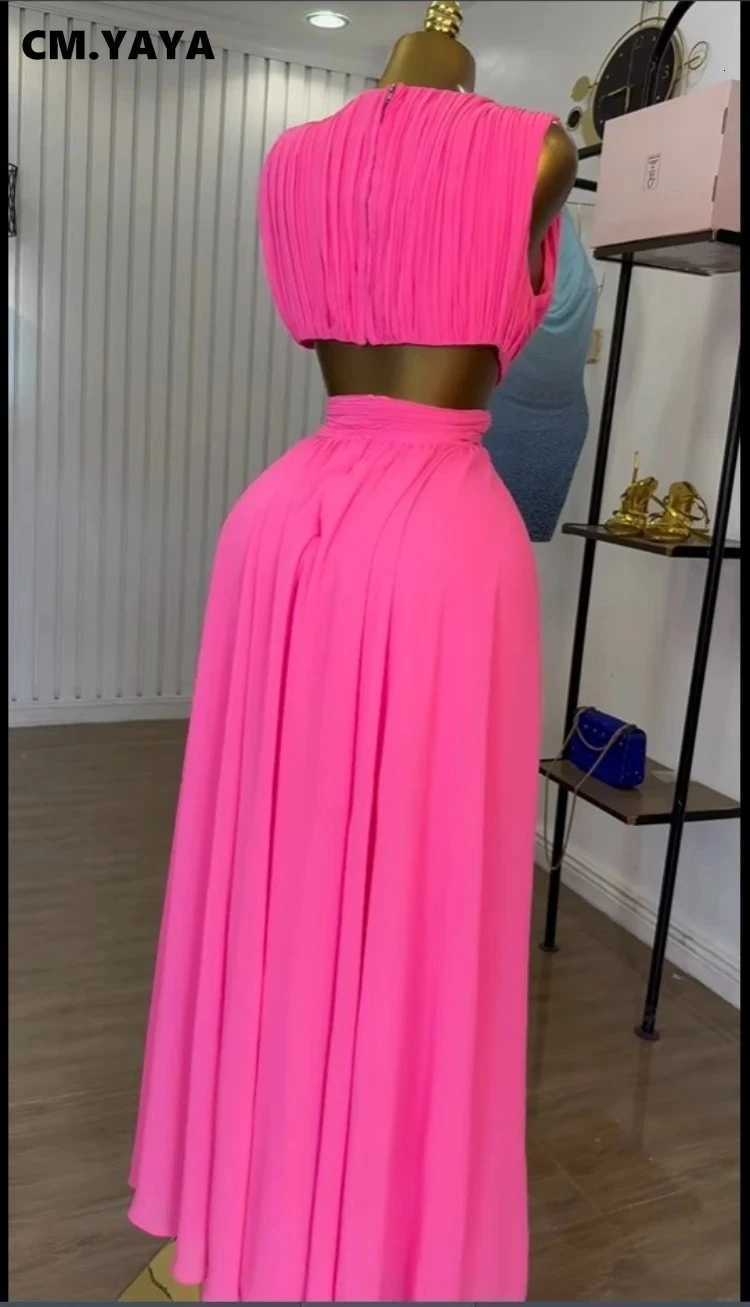 CM.YAYA Women Sleeveless Cutout BaCK Wrap V-neCK Pleated A-line Maxi Long Dress BirTHday Vacation Sexy Party Dresses Z250722