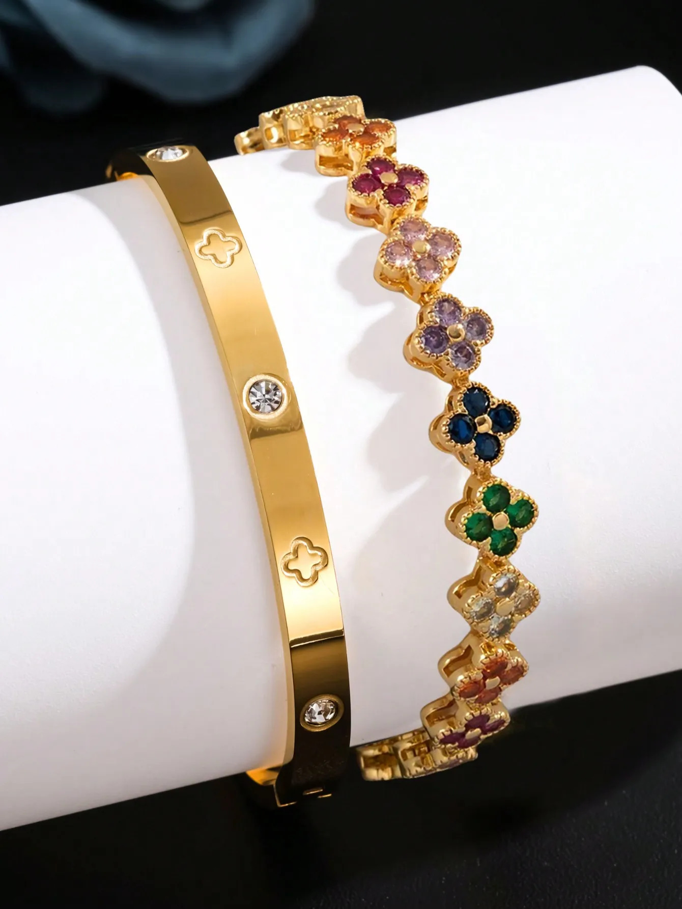 UILZ Delicate Lucky Clover Women Bracelet High Quality Stainless Steel Morandi Colors Shining Zircon Inlaid Charm Jewelry Gift 250715